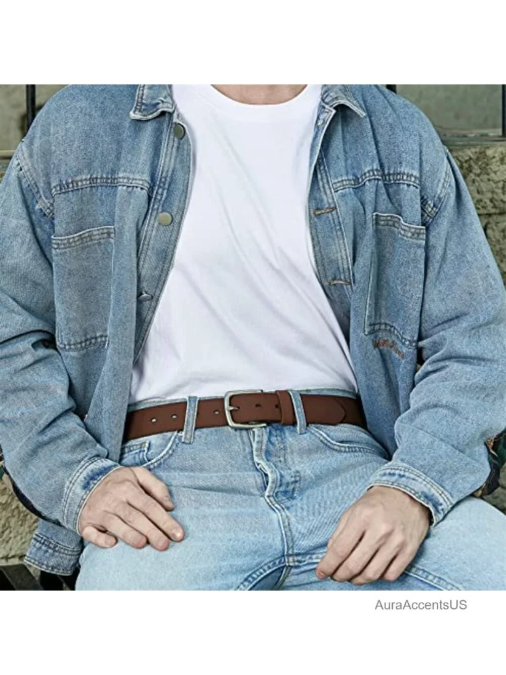 Men's Full Grain Leather Casual Jean Belt Handmade 35mm Solid Buckle Heavy Duty